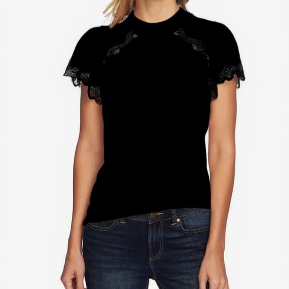 CeCe Black Mock Neck Lace Top XS NWOT - Picture 1 of 9